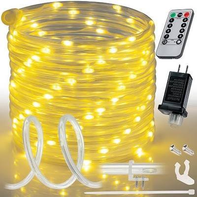 10ft Warm White LED Outside Rope Light - 8 Modes, Waterproof Permanent Outdoor Accent Lighting w/Remote, Flexible Clear Tube, ETL Certified, Exterior Christmas Patio Palm Tree Yard Ambient