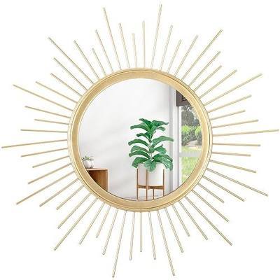 Gold Mirrors for Wall Sunburst Decor Art Mirror Bohemian Home Round Modern Metal Mirror for Bedroom Living Room Hallway Bathroom Balcony Farmhouse Entrance Small