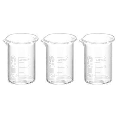 PATIKIL 3Pcs 5ml Low Form Glass Beaker, 3.3 Borosilicate Glass Graduated Printed Scale Measuring Cups with Spout for Kitchen Lab Liquids