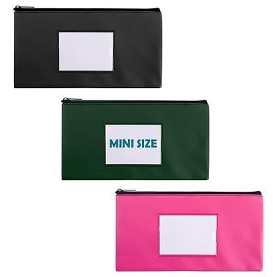 3 Pack Mini Bank Money Bag for Cash, 8.3" x 4.5", Small Deposit Money Bags with Zipper, Clear Window and 3 Blank Card, Security Durable Leatherette, Utility Zipper Bags with Label, for Checks