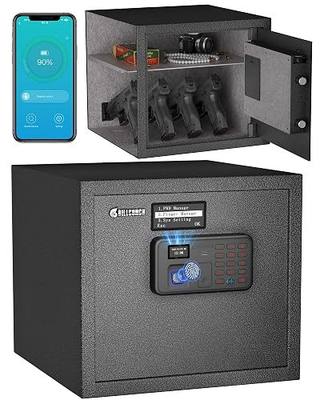 Billconch Smart Gun Safe for Multiple Pistols - Automatic Lock Safe Box | Biometric Handgun Safe for Money Valuables with LCD Display/Voice Guide, Quick Access Unlock with Fingerprint/Keypad/Key/App