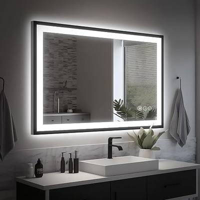 EchosLife 40x24 LED Bathroom Mirror - Black Aluminum Framed, Front and Backlit, Anti-Fog, Stepless Dimmable Lighted, 3 Colors Smart Vanity Mirror (Horizontal/Vertical)