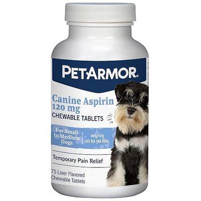PetArmor Aspirin for Small Dogs, Fast Acting Anti-Inflammatory and Pain Relief For Dogs, Vet-Quality Joint Support and Pain Meds for Dogs, 75 Liver Flavored Tablets | Fast-acting anti-inflammatory & pain relief; vet-quality joint support; liver-flavored tablets; for small dog breeds