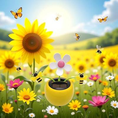for Apple Blossom Solar Dancing Flower Sunflower, Solar Dancing Ornament, Car Swinging Dancing Car Windowsill Decoration Honey Bee Swing
