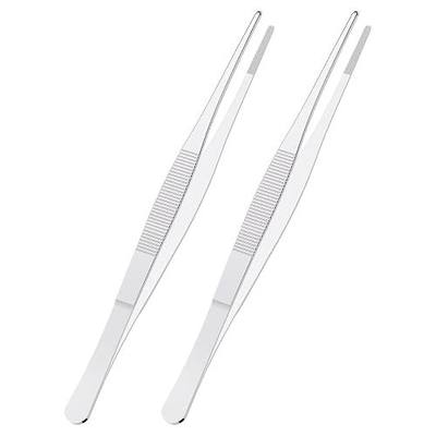 2 PCS 8" Stainless Steel Tweezers, Straight Blunt, 0.07" Thick | Round Serrated Tip, Multipurpose Daily Garden Home Lab Craft Repairing Tool