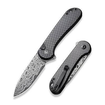 CIVIVI Elementum II Folding Pocket Knife, 2.96" Damascus Blade,Carbon Fiber | Ergonomic Grip, Smooth Ball Bearing Pivot, Deep Carry Clip, Small EDC Knife for Camping Hiking C18062PB-DS1