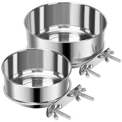 2 Pcs Small Pet Dog Food Water Bowl for Cage Stainless Steel Non-Spill Kennel Hanging Cats Pets Bowls with Clamp Holder Crate Feeder Dish for Small Dogs Pets (4.7x1.9'' & 3.9x1.7'')