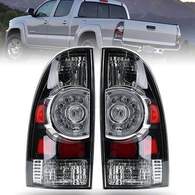 Tail Lights Compatible With 2005-2015 Tacoma (Black Housing Style) | Driver and Passenger Side, LED and Halogen, w/ Bulb and Harness, Taillight Brake Signal Assembly