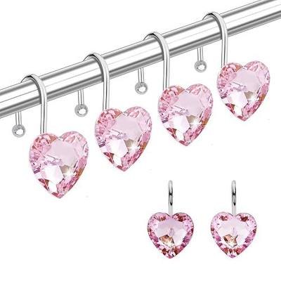 Shower Curtain Hooks Rings for Bathroom, 12PCS Valentines Day Heart Stainless Steel Rust Resistant Decorative Rhinestones Shower Curtain Rings Hangers for Shower Curtains, Clothing, etc.