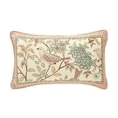 patdrea Designer Vintage Velvet Throw Pillow Cover,12"x20"-Kulom A | Elegant Lumbar Pillow Case with Zipper,Pink Bird and Floral Pattern,Decor Pillow Cover for Couch Living Room Bedroom