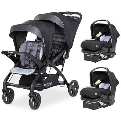 Baby Trend Sit N' Stand Double Stroller & 2 EZ-Lift Plus Car Seats, Stormy | Portable and Lightweight Stroller Duo and Car Seat Travel System Tandem