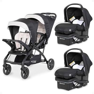 Baby Trend Sit N' Stand Double Stroller & 2 EZ-Lift Car Seats, Modern Khaki | Convertible Tandem Travel System Combo for Newborn and Toddler, Foldable and Compact Design