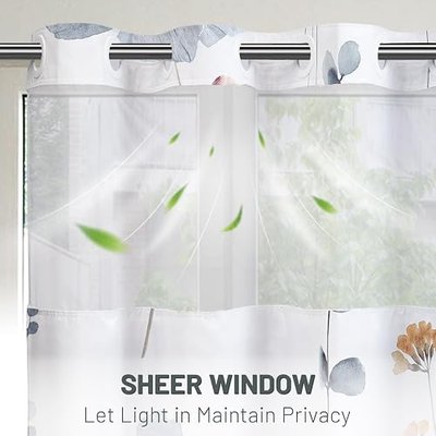 WITHLOC No Hook Shower Curtain with Snap in Liner, Removable Liner Water Repellent, Easy Install & Machine Washable, Hotel Style Bathroom Watercolor Floral Curtain, Blue Beige, 71" W x 74" L