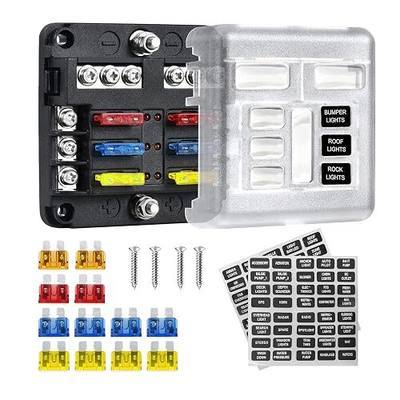deemars 6 Way 12V Fuse Box, 6-Circuit LED Blade Fuse Block Box, ATC/ATO Fuse Panel with LED Indicator for Automotive Truck Boat Marine RV Van Motorcycle DC 12-24V