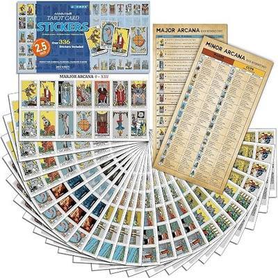 Joyppy 336 Pcs Tarot Stickers - 2.5" x 1.4" (6.3 cm x 3.6 cm) - 4 Sets RWS Full Deck Tarot Card Stickers for Tarot Journal & Planner - Tarot Cheat Sheets Included for Quick Learning & Spreads…