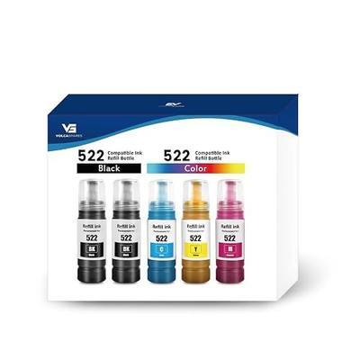 T522 522 Ink Refill Bottles for Epson EcoTank Printers ET-2800 ET-4800 ET-4700 ET-2400 ET-2720 ET-2803 (2 Black, 1 Cyan, 1 Magenta, 1 Yellow)