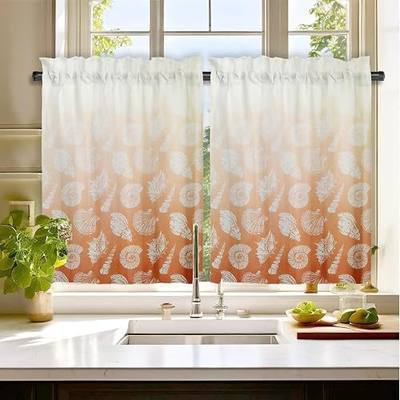 Kitchen Curtains 36 Inch Length Tiers Farmhouse Short Half Window Room Cafe Curtains for Kitchen, Bathroom, RV Set Rod Pocket 2 Panels - Coral Conch