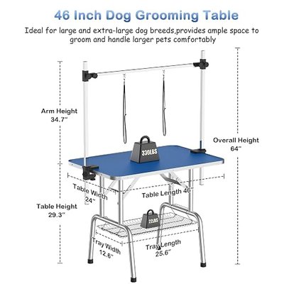 APRILSOUL 46 Inch Pet Grooming Table for Large Dogs,Adjustable Height,Foldable,Anti-Slip Surface,with Arms, Nooses, Mesh Tray