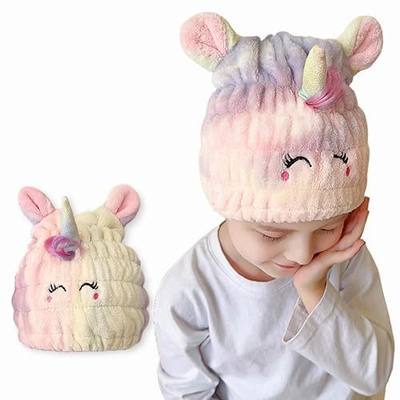 Microfiber Hair Towel Wrap for Kids, Unicorn Dry Hair Cap Suck Water, Absorbent Quick Girls Boys Hair Drying Towel, Lightweight Bouncy Hat Headscarf for Wet Hair