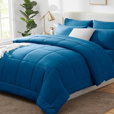 CozyLux Full Size Comforter Sets Black - 7 Pieces Bed in a Bag | OEKO-TEX Certified, All-Season, Bedroom, Guest Room, Down-Alternative Comforter + Flat & Fitted Sheets + 4 Pillowcases