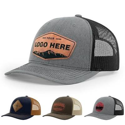 Custom 112 Style Trucker Leather Patch Hat | Cotton-Poly Blend, 6-Panel Structured Snapback, Engraved Leather Patch, Casual Outdoor & Work, for Men Women, Gift Ready