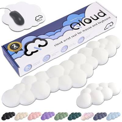 Cloud Keyboard Wrist Rest – Create-ables Qloud Cloud Wrist Rest for Computer Keyboard and Mouse, Ergonomic Memory Foam Wrist Pad with Non-Slip Base, Includes Cloud Mouse Pad – White