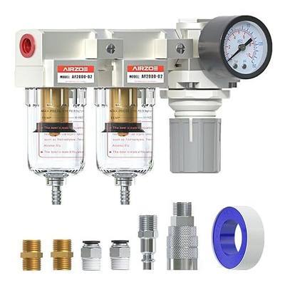 AIRZOE 1/4" NPT Air Dryer for Compressor-Air Compressor Water Separator AC2110-02,Double Air Compressor Filter,Air Pressure Regulator Combo,5 Micron Brass Element,Semi-Auto Drain,0-145 psi Gauge