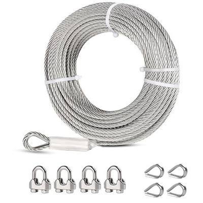 1/4 Stainless Steel Cable, 25ft Wire Rope with Wire Rope Clamps and Thimble, 6400lbs Breaking Strength, 7X19 Strands Aircraft Cable for Yard Zipline, Deck Railing, Boat Lifts | Pre-Formed Eye Loop, 7X 19 Strands, 6400 lb Break Strength Aircraft Cable Wire for Zipline, Boat Lift, Deck Railing, Dog Ru