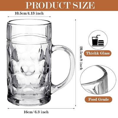 Zhehao 2 Pcs 44 oz Summer Jumbo Beer Mug Large Glass Stein Mugs with Handle Clear Drinking Mug Bulk Dimpled Cups for Juice Coffee Beer Fest Party BBQ Picnic Wedding Summer Party