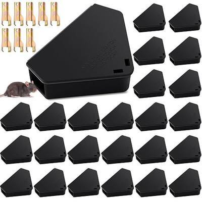 Qualirey 24 Pcs Mice Station with Key Triangle Mouse Station Lockable Reusable Bait Box, Enclosed Design for Indoor and Outdoor Use, Suitable for Small Mice (Black)