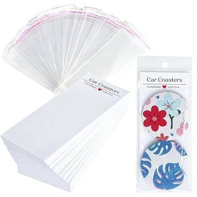 100PCS Car Coaster Packaging for Selling, Sublimation Blanks Car Coasters Cards with Bags, Sublimation Car Coasters Display Cards 6.8x2.85In, Heat Press Machines Accessories