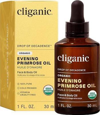 Cliganic Organic Evening Primrose Oil, 100% Pure (1oz) - For Hair & Face | Natural Cold Pressed Unrefined (Packaging May Vary)
