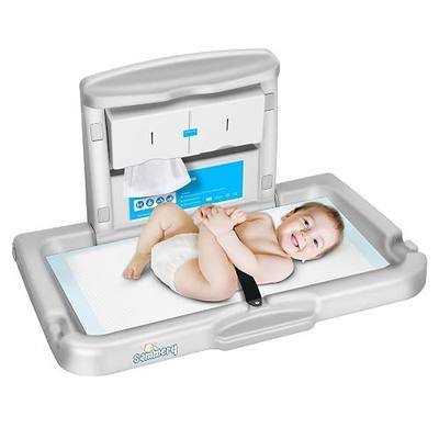 Commercial Baby Changing Station Wall Mounted – Heavy Duty Foldable Wall Mounted Changing Table with Safety Strap, Easy to Clean for Home/Public Restroom (Hardware Included)