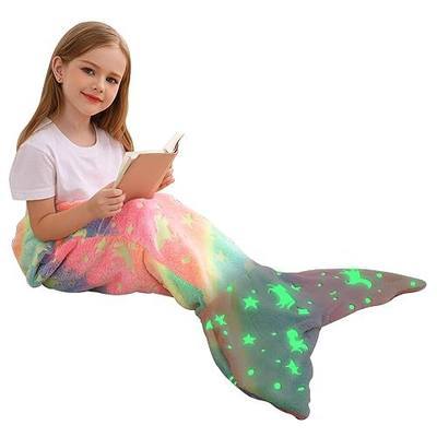 Viviland Kids Mermaid Tail Blanket - Mermaid Tail Blankets Glow in The Dark - Flannel Mermaid Blanket Gifts for Girls - Luminous Unicorn Super Soft Tie Dye Girls - Multicolor Unicorn 17"×39"