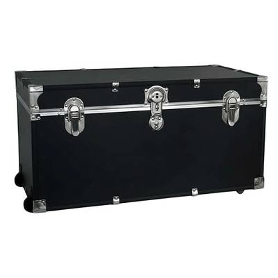 Traveler 31-Inch Rolling Storage Trunk with Durable Wheels and Secure Lock Black Lightweight Box Travel Trunk