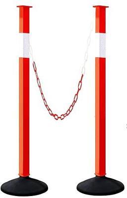 Traffic Delineator Post with Weighted Base & Reflective Collars, Adjustable Parking Cones with 4 FT Chains, Portable Orange Driveway Barrier Pole for Traffic Crowd Control(Patented)