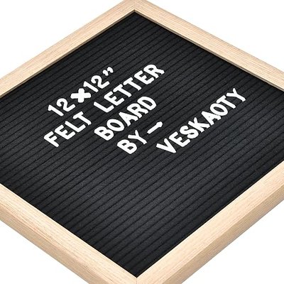 Veskaoty Felt Letter Board with 460 Letters, 12 x 12 Inch Black Sign | Classroom decor, pregnancy baby announcement, changeable message board, numbers, symbols, wooden frame, wall mount, store bag