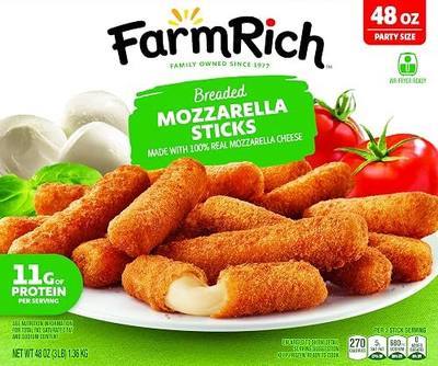 Farm Rich Mozzarella Cheese Sticks - Frozen Appetizers for Parties, Breaded Cheese Stick, 48 oz Pack - Farm Rich Snacks