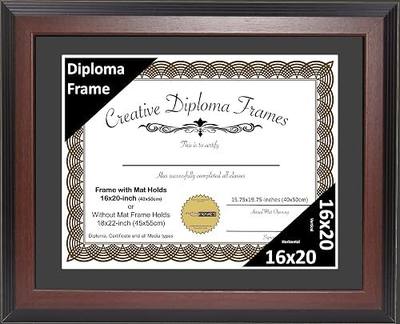 Creative Picture Frames 16x20 Mahogany Finish Diploma Frame with Black Matting Holds 16 by 20-inch Documents with Glass and installed Wall Hanger