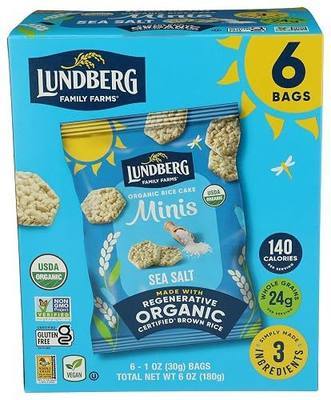 Lundberg Organic Rice Cake Minis, Sea Salt, Single-serve Multi-pack, Vegan, Gluten-Free, 1 oz (Pack of 6)