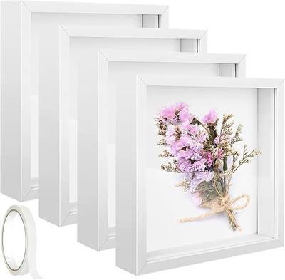 4 Pack 8 x 8in Shadow Box Picture Frame 3D Frames Shadow Box Square Acrylic Shadow Boxes Display Cases with Adhesive Tape for Baby Items Wedding Graduation Memories Crafts Awards Medals and Photos