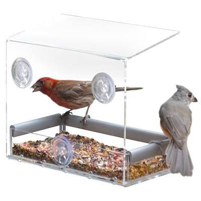PetFusion Tranquility Window Bird Feeder in Premium Lucite Acrylic. (I) Removable Tray, (II) 3 Perches, Clear