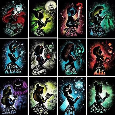 GemZono 12Pcs Princess Diamond Art Kits for Adults,DIY Diamond Painting | 5D Round Diamond Painting Kit - Sparkling Full Drill Design for Home Decor,Holiday Gifting,And Relaxing Crafting 12x16inch