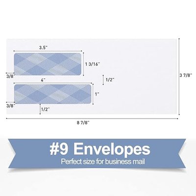 500#9 Double Window Security Envelopes, PANDRI NO.9 Self Seal White Envelopes Designed for Invoices and QuickBooks, Business Statements & Documents - Number 9 Size 3 7/8 Inch X 8 7/8 Inch - 24 LB