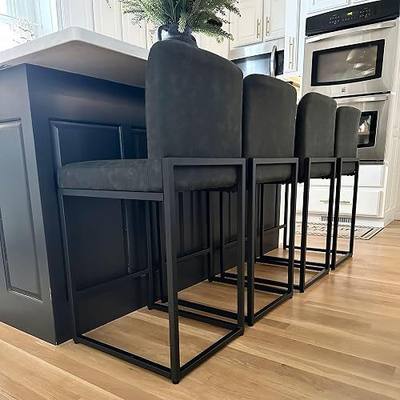 PHI VILLA Counter Height Bar Stools Set of 4, Black Barstools with Back | Modern Bar Chairs, 24 Inch Barstool for Kitchen Island, Faux Leather Countertop Stools