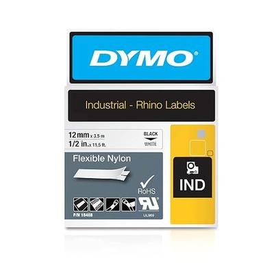 DYMO Rhino Industrial Flexible Nylon Labels 1/2" x 11.5' Black Print on White Tape