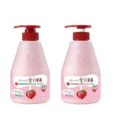 Kwailnara Strawberry Milk Body Wash & Lotion Set (19.75 Oz Each) – 2-Piece Korean Skincare Duo for Hydrated & Smooth Skin | Milk Protein, Royal Jelly & Exfoliating Strawberry Extract | Paraben-Free
