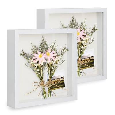 2pcs 6x6 Shadow Box Frame, 3D Picture Frame Display Cas with Real Transparent Glass for Photos, Memorabilia, Crafts, Souvenir, Wedding Memories, Baby Items - White/ 1.2 Inch Depth