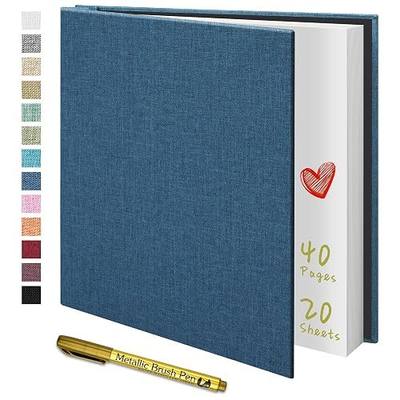 Photo Album Self Adhesive for 4x6 5x7 8x10 Pictures Scrapbook Album Linen Hardcover DIY with A Metallie Pen Length 11x10.6 Inch 40 Pages Blue