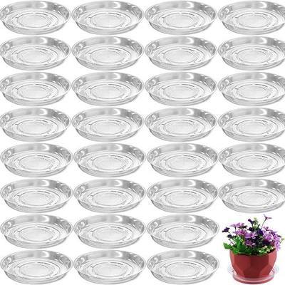30 Packs 4 Inches Small Clear Plant Saucers for Indoor Outdoor Use Heavy Duty Plastic Plant Trays for Planter Bulk Flower Pot Drip Trays to Catch Water, 4 to 20 Inch